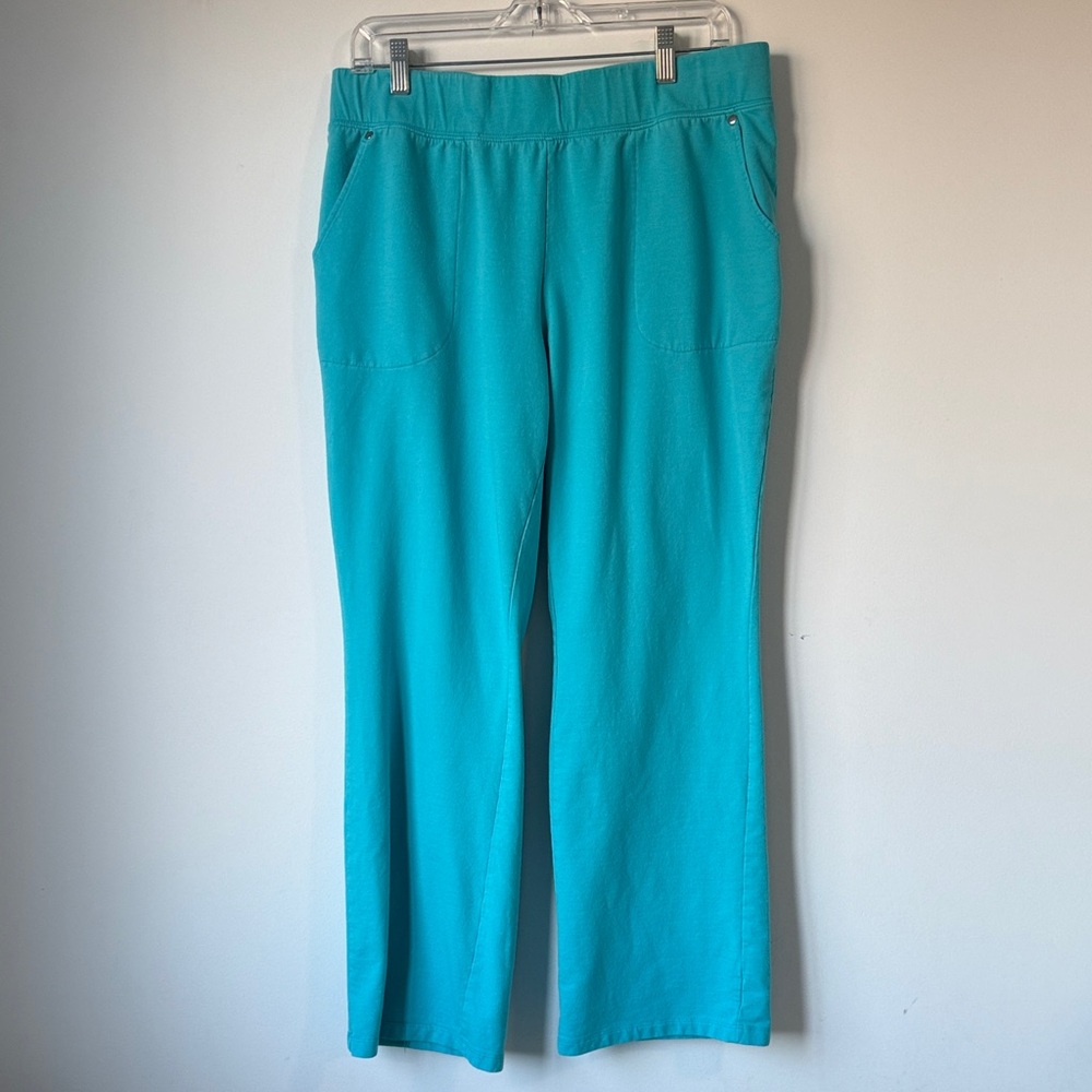 Sport Savvy French Terry Lightly Bootcut Pants Women's SZL Aqua.